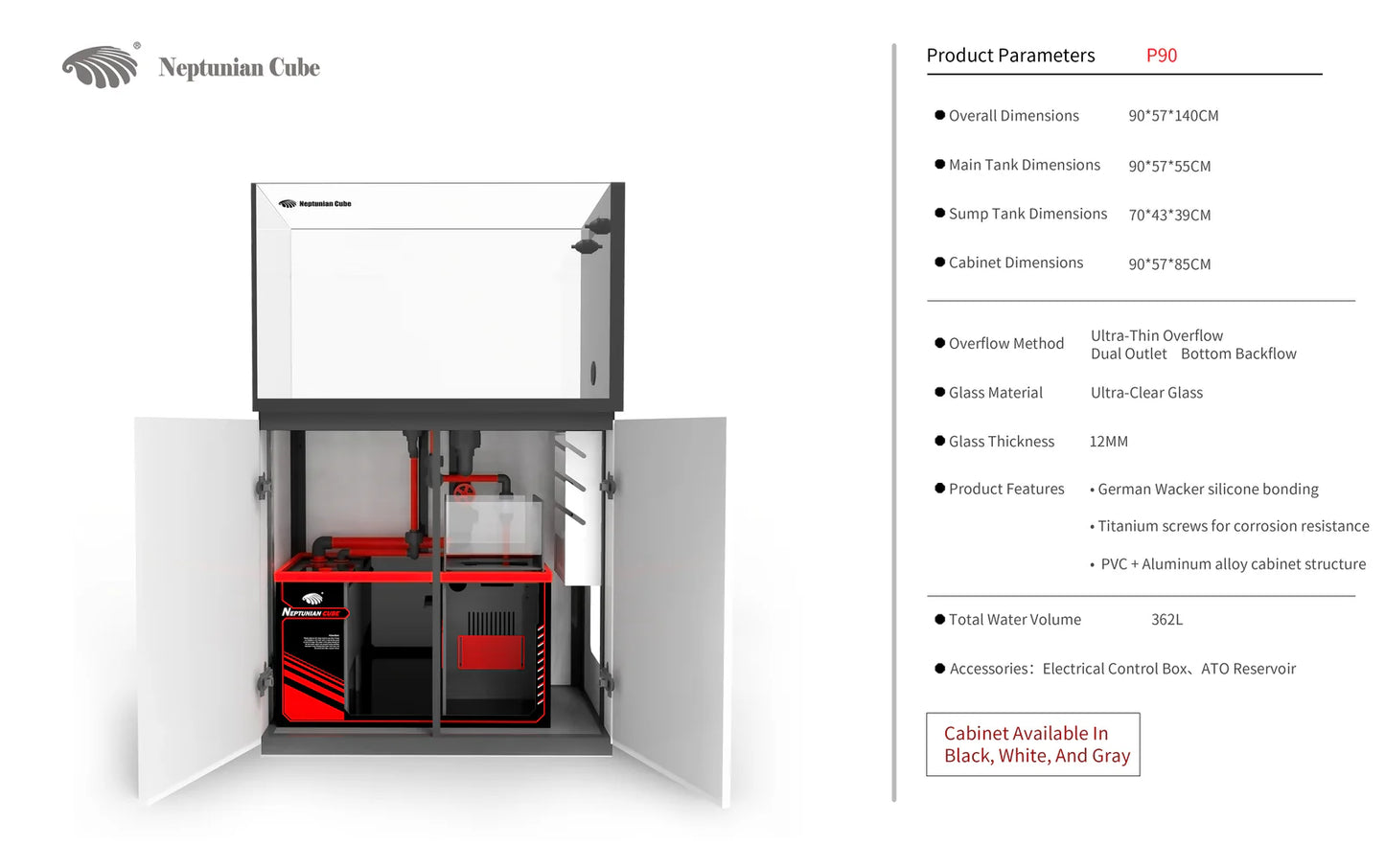 Neptunian Cube Peninsula 90 - Professional Reef Aquarium System - Drop Ship