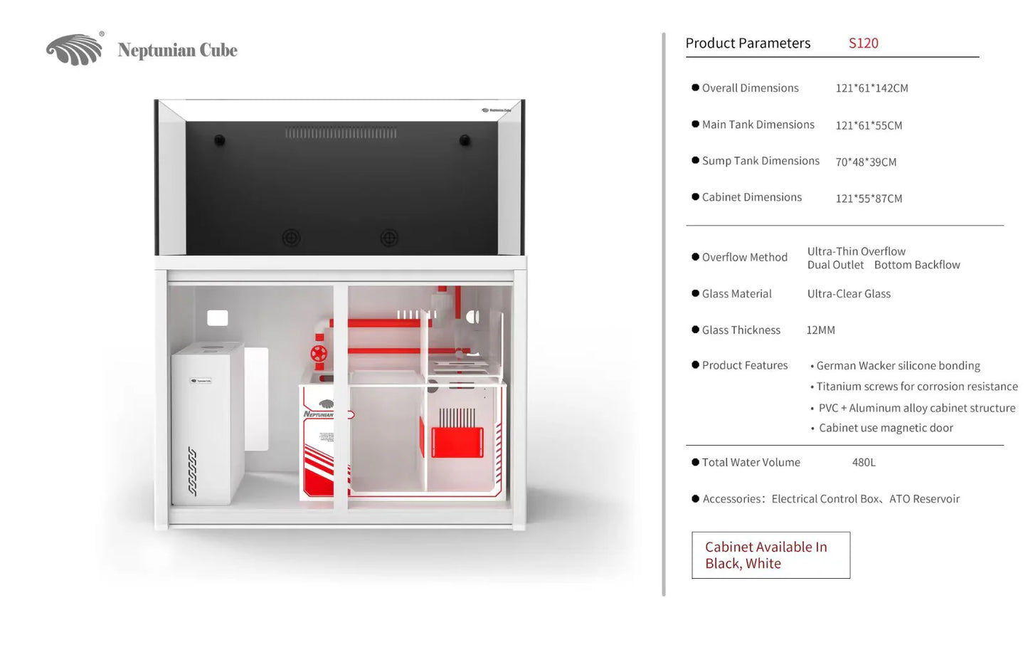 Neptunian Cube Super 120 - Professional Reef Aquarium System - Drop Ship